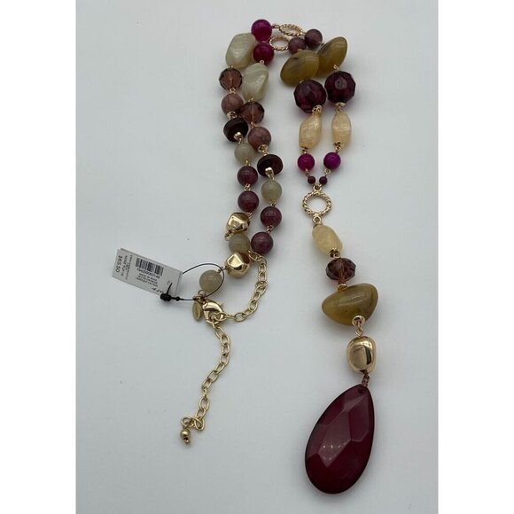 Chicos Syrah Warm Tone Multi Colored Beaded Gold Tone Y-Necklace NWT - Picture 2 of 7